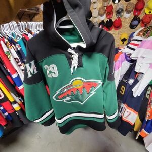 Green and Black Hockey Hoodie Minesota Wild Fleury Thick And Warm